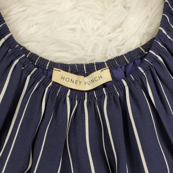 2/$30 Honey Punch Dark Blue Vertical White Stripe  Mini Dress Small - Picture 3 of 9